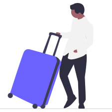 An overseas adult learner with a suitcase joining a Homestay immersion experience in the UK.